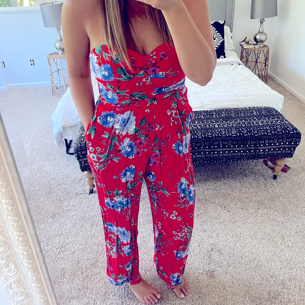 Floral Print Strapless Jumpsuit